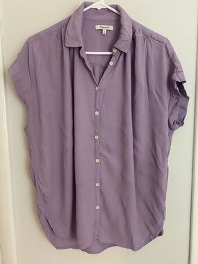 Madewell Lilac Central Drapey Short Sleeve Button Down Blouse Top Size Small
